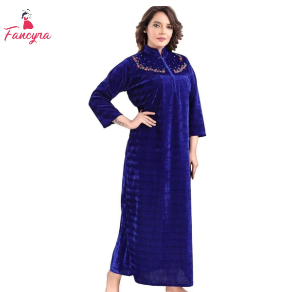 Fancyra Women Full Length Velvet Winter Nighty Nightdress - Image 5