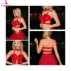 Fancyra Women Glossy Red Lace Up Crop Top Skirt Set Bold Partywear with Thong