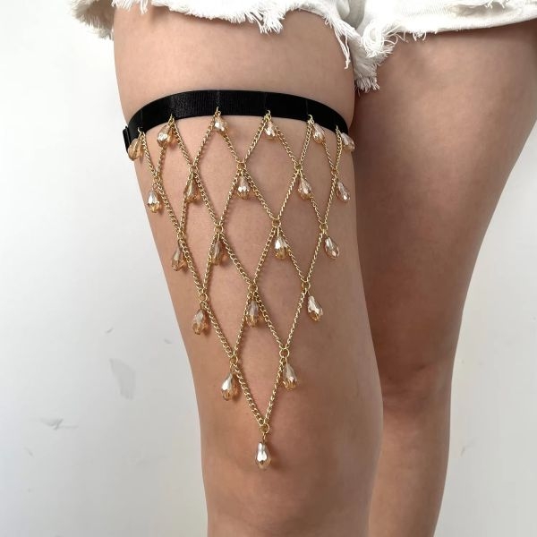 Fancyra Women Gold Plated Elastic Bandage Thigh Chain - Image 4