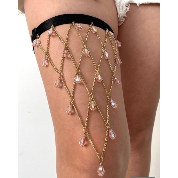 Fancyra Women Gold Plated Elastic Bandage Thigh Chain - Image 5