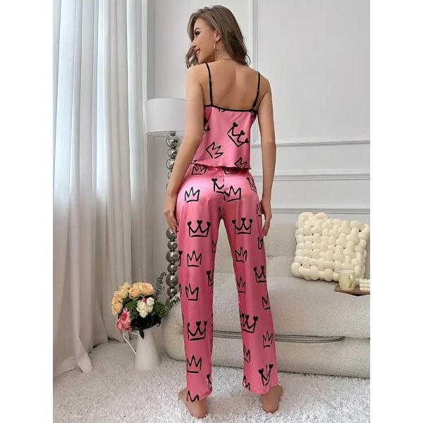Fancyra Women Graphic Print Scoop Neck Cami Top with Long Pants Lounge Pajama Set - Image 4