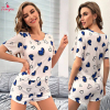 Fancyra Women Heart Print Elegant Tee and Shorts Pajama Set