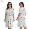 Fancyra Women Heart Print Short Sleeve Ribbed Knit Casual Mini Dress Comfortable Nighty