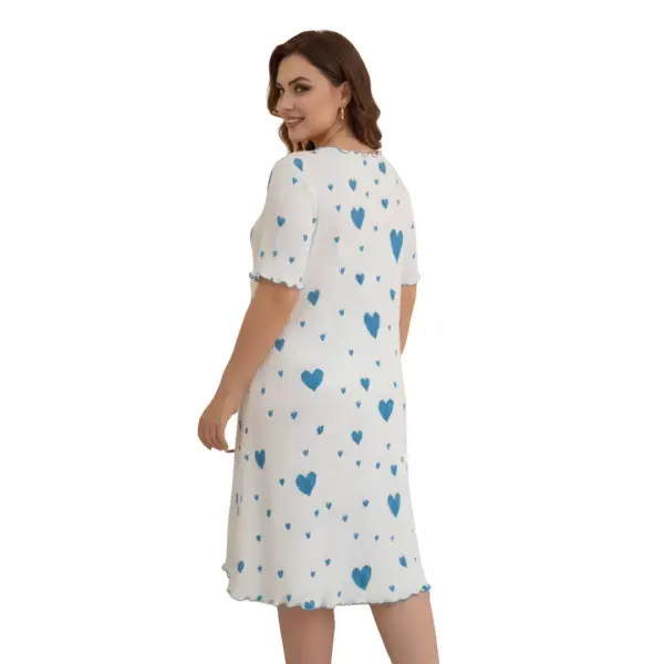Fancyra Women Heart Print Short Sleeve Ribbed Knit Casual Mini Dress Comfortable Nighty - Image 3