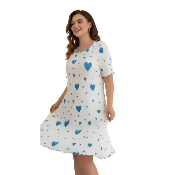Fancyra Women Heart Print Short Sleeve Ribbed Knit Casual Mini Dress Comfortable Nighty - Image 4
