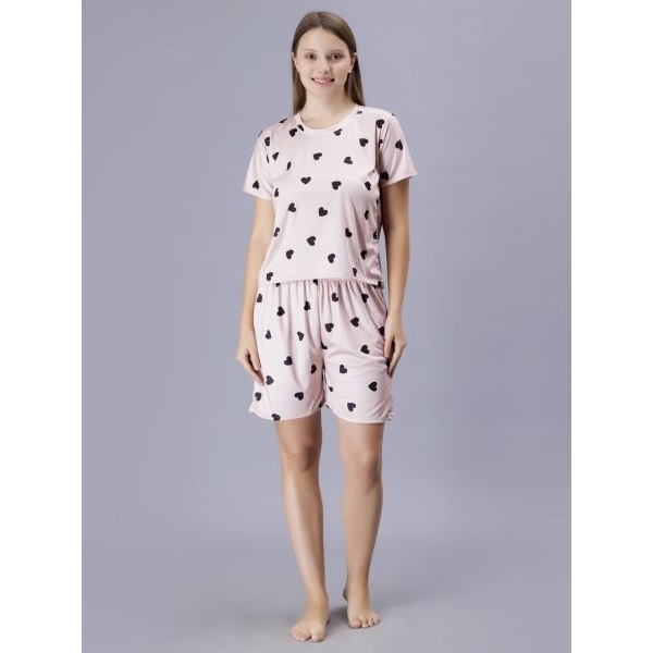 Fancyra Women Heart Printed Beautiful Tee and Shorts Pajama Set - Image 2