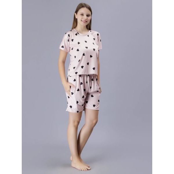 Fancyra Women Heart Printed Beautiful Tee and Shorts Pajama Set - Image 3
