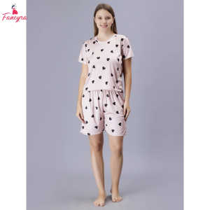 Fancyra Women Heart Printed Beautiful Tee and Shorts Pajama Set