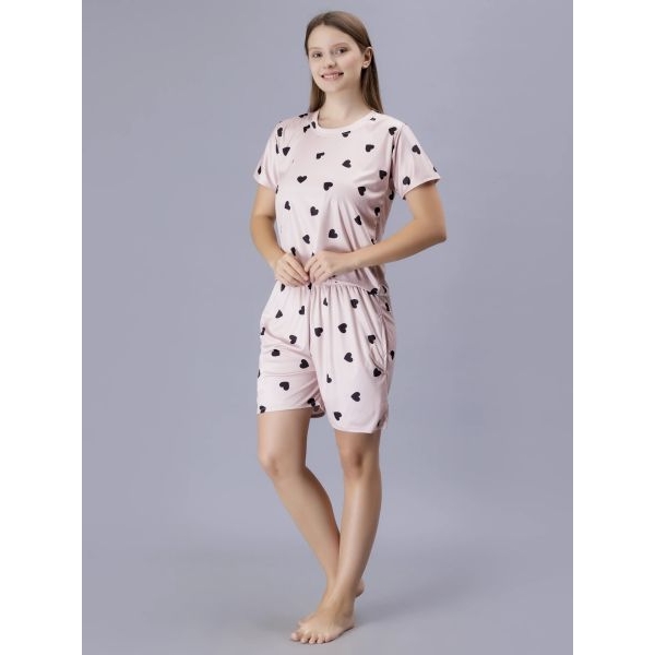 Fancyra Women Heart Printed Beautiful Tee and Shorts Pajama Set - Image 5