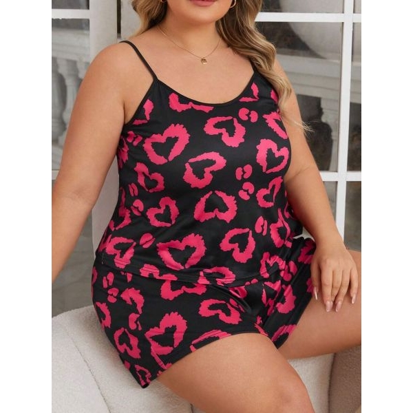 Fancyra Women Heart Printed Camisole Top & Shorts Sleepwear Pajama Set - Image 2