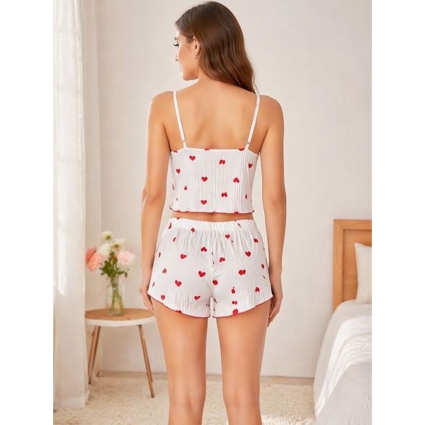 Fancyra Women Heart Printed Sleeveless Cami Top And Shorts Pajama Set - Image 3