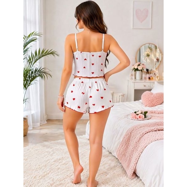 Fancyra Women Heart Printed Sleeveless Cami Top And Shorts Pajama Set - Image 5