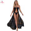 Fancyra Women High Split Lace Sheer Halter Neck Long Baby Doll Lingerie Nightwear with Panty