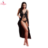 Fancyra Women High Split Lace Sheer Self Design Long Nightwear Baby Doll Lingerie With G String Panty