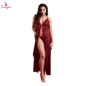 Fancyra Women High Split Maxi Long Gown Nightwear Baby Doll Lingerie