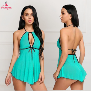 Fancyra Women Hot Backless Lace Net Babydoll Lingerie with G string Panty