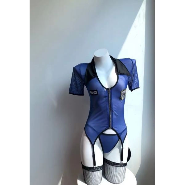 Fancyra Women Hot Costume Roleplay Front Zip Bodysuit Lingerie with Stocking and Thong - Image 4