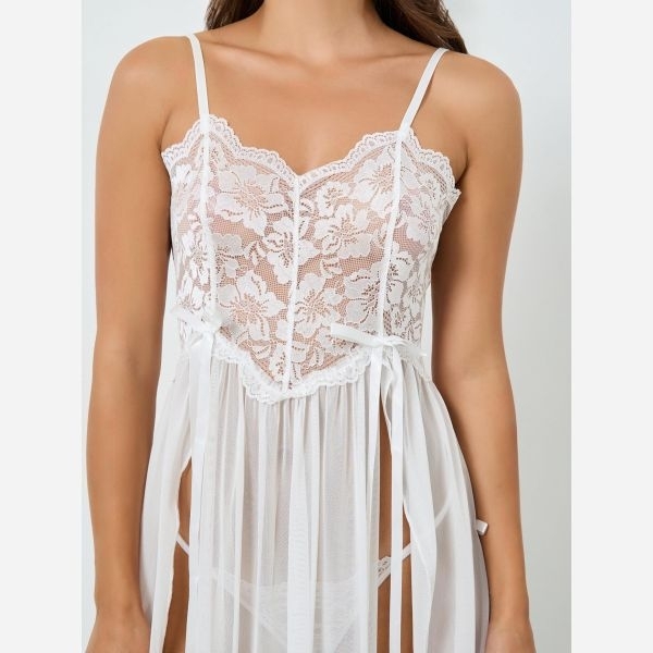 Fancyra Women Hot Floral Lace Bow Detail Babydoll Lingerie Dress - Image 5