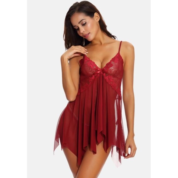 Fancyra Women Hot Lace Net Babydoll Lingerie Nighty with G String Panty - Image 3