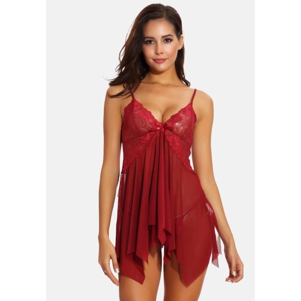 Fancyra Women Hot Lace Net Babydoll Lingerie Nighty with G String Panty - Image 4