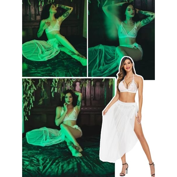 Fancyra Women Hot Lace Net Bra Panty Lingerie Set with Long Cover Up - Image 4