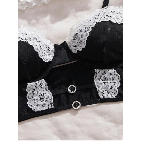 Fancyra Women Hot Lace Trim Maid Roleplay Cosplay Lingerie Set - Image 3