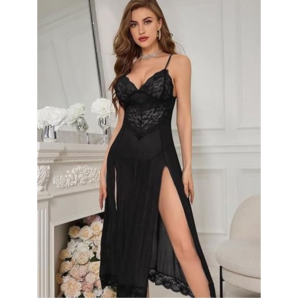 Fancyra Women Hot Long Floral Lace Babydoll Lingerie Nighty - Image 3