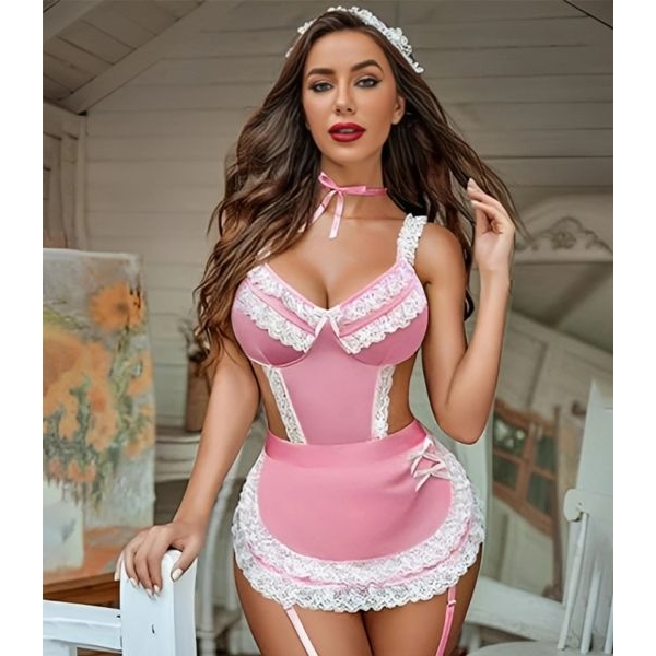 Fancyra Women Hot Maid Roleplay Bodysuit Lingerie Nighty Set - Image 2