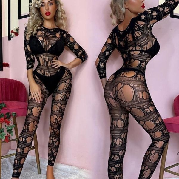 Fancyra Women Hot Seductive Fishnet Full Suit Stocking Mesh Hollow Transparent Lingerie - Image 2