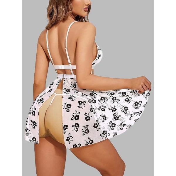 Fancyra Women Hot See Through Floral Printed Babydoll Lingerie Nighty - Image 3