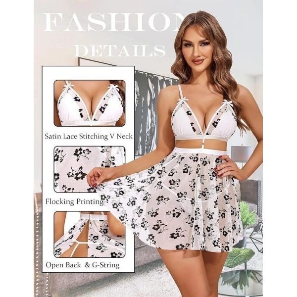 Fancyra Women Hot See Through Floral Printed Babydoll Lingerie Nighty - Image 4