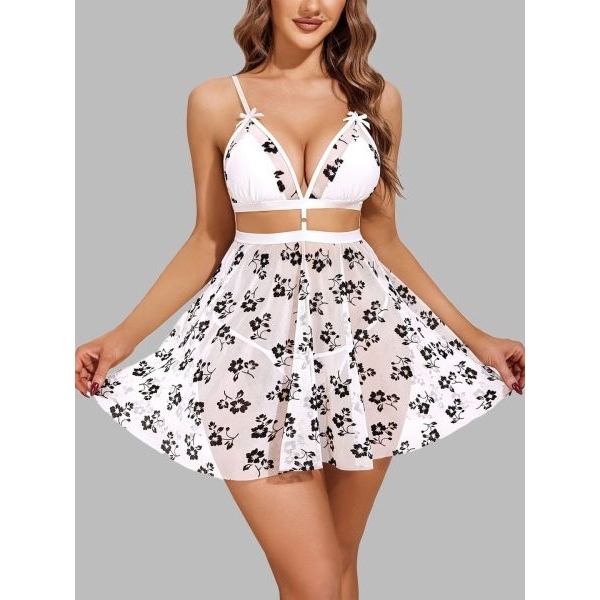 Fancyra Women Hot See Through Floral Printed Babydoll Lingerie Nighty - Image 5