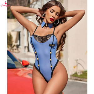 Fancyra Women Hot See Through Lace Detail Costume Roleplay Bodysuit Lingerie with Neck Collar