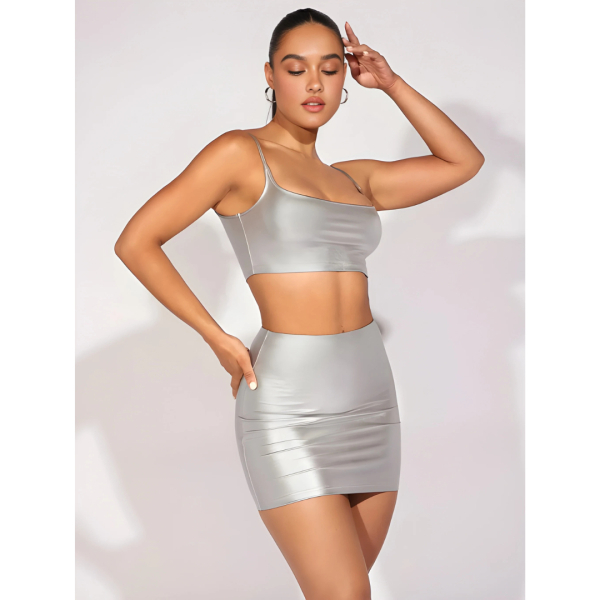 Fancyra Women Hot Solid Crop Cami Top & Bodycon Skirt Lingerie Set - Image 2