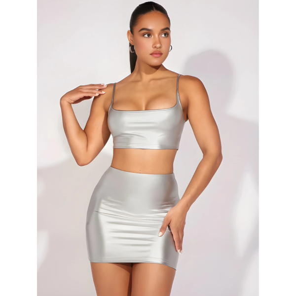 Fancyra Women Hot Solid Crop Cami Top & Bodycon Skirt Lingerie Set - Image 3