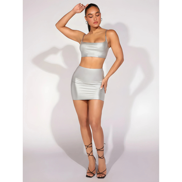 Fancyra Women Hot Solid Crop Cami Top & Bodycon Skirt Lingerie Set - Image 4