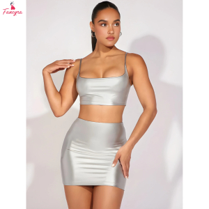 Fancyra Women Hot Solid Crop Cami Top & Bodycon Skirt Lingerie Set
