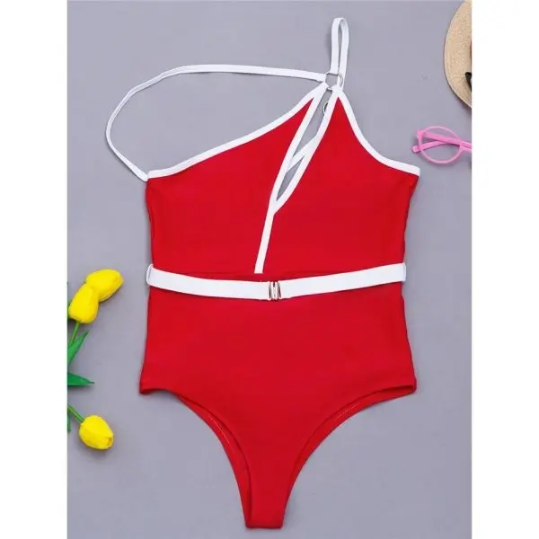 Fancyra Women Hot Splicing Asymmetric Backless Monokini One Shoulder Swimsuit Lingerie - Image 5