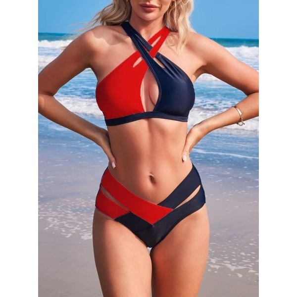 Fancyra Women Hot Wrap Cross 2 Piece Swimsuit Cutout High Waisted Bikini Lingerie Set - Image 2