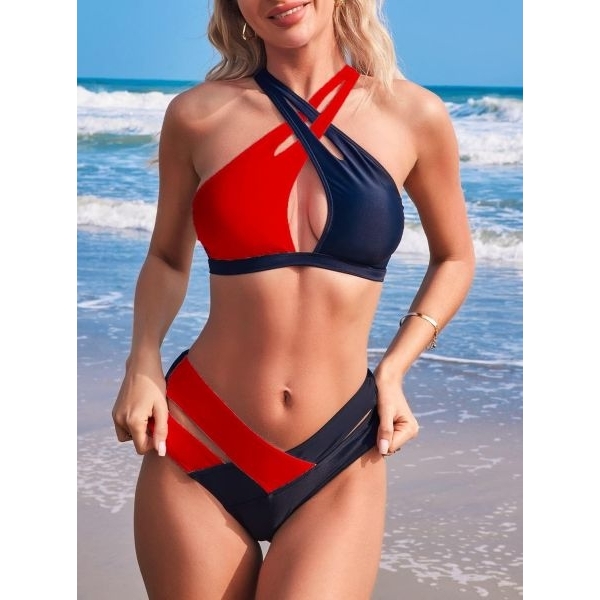 Fancyra Women Hot Wrap Cross 2 Piece Swimsuit Cutout High Waisted Bikini Lingerie Set - Image 3