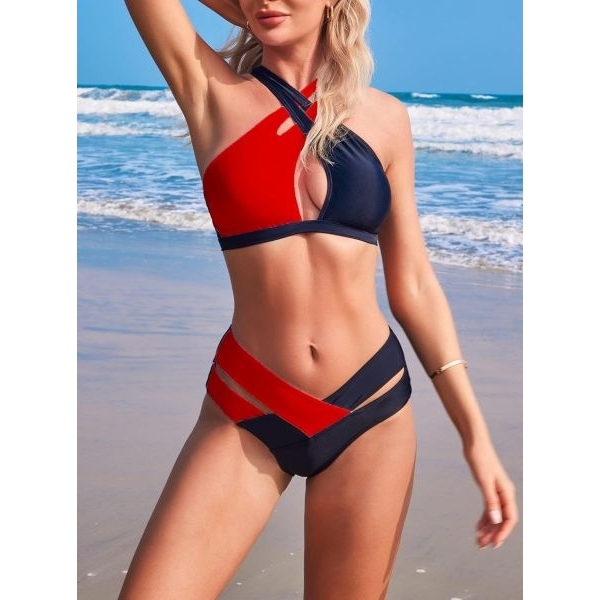 Fancyra Women Hot Wrap Cross 2 Piece Swimsuit Cutout High Waisted Bikini Lingerie Set - Image 4