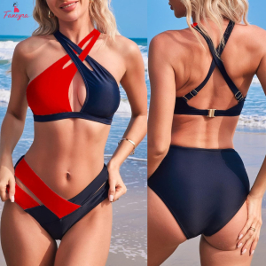 Fancyra Women Hot Wrap Cross 2 Piece Swimsuit Cutout High Waisted Bikini Lingerie Set