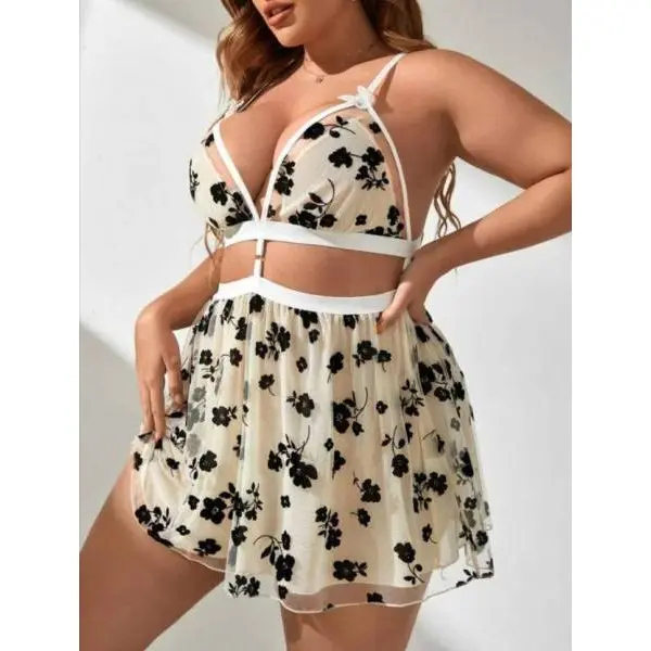 Fancyra Women Lace Babydoll V Neck Self Design Cut Out Lingerie - Image 3