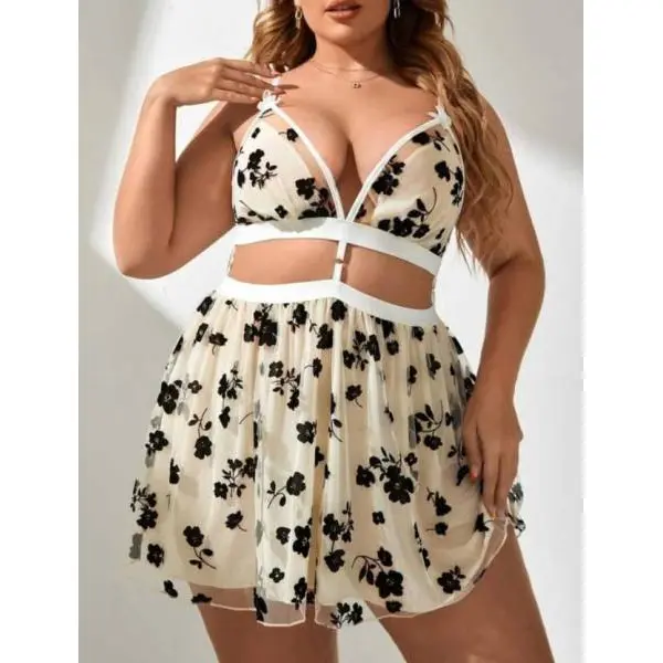 Fancyra Women Lace Babydoll V Neck Self Design Cut Out Lingerie - Image 5