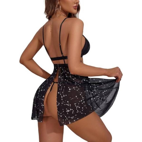 Fancyra Women Lace Babydoll V Neck Teddy Open Back Lingerie Mesh Nightdress - Image 4