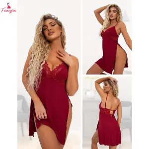 Fancyra Women Lace Chemise Nightgown Sleepwear V Neck Teddy Babydoll Lingerie