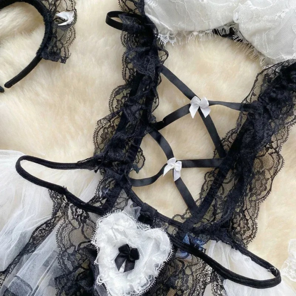 Fancyra Women Lace Costume Cosplay Maid Uniform Bodysuit Lingerie Suit - Image 3