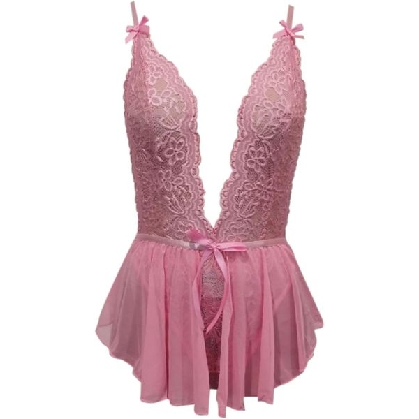 Fancyra Women Lace Flare Bodysuit Deep V Neck One Piece Babydoll Lingerie - Image 2