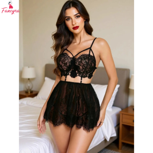 Fancyra Women Lace Floral Hot See Through Babydoll Lingerie Nighty