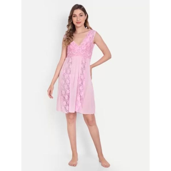 Fancyra Women Lace Floral Nightwear Knee Length Babydoll Lingerie Free Size - Image 3